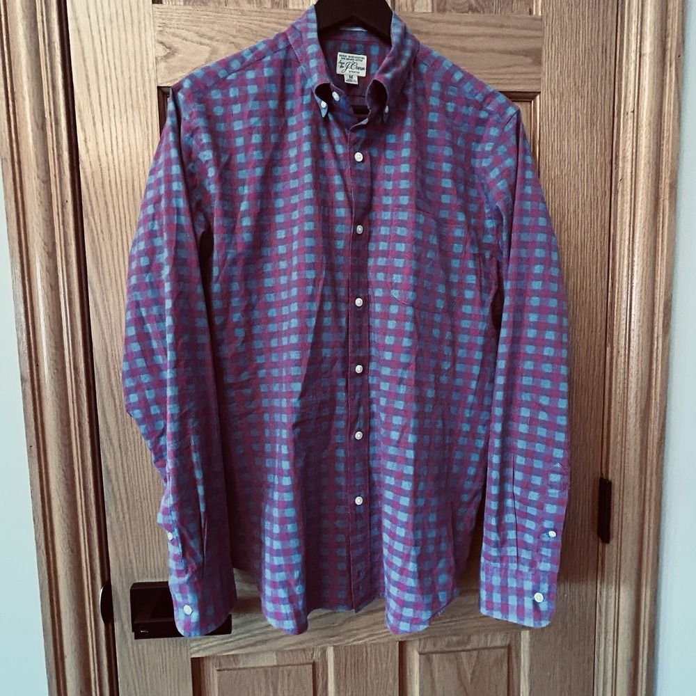 J Crew Shirt Mens Medium Plaid Classic Fit Organic Cotton Secret Wash Stretch